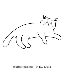 Cute funny fat cat. Doodle linear pet character. 