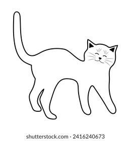 Cute funny fat cat. Doodle linear pet character. 
