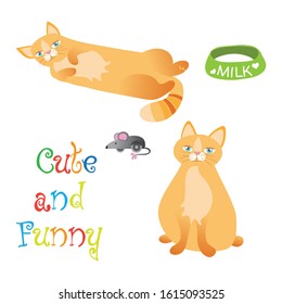Cute and funny fat cat, hand drawn, vector