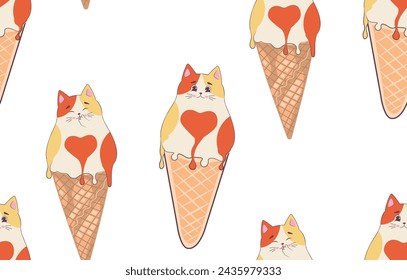 Cute funny fat cat as ice cream cone.