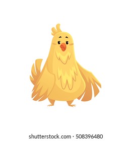 Cute and funny fat, chubby chicken, cartoon vector illustration isolated on white background. Overweight chubby chicken, fatty pet