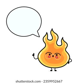 Cute funny Fire with speech bubble. Vector hand drawn cartoon kawaii character illustration icon. Isolated on white background. Happy Fire character concept