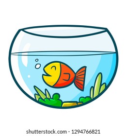 Cute and funny fish happy in a jar aquarium - vector.