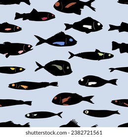 Cute funny fish seamless pattern. Creative childish vector undersea background. Perfect for kids apparel, fabric, textile, nursery decoration, wrapping paper.