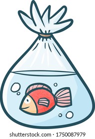 Cute and funny fish in a small plastic smiling happily