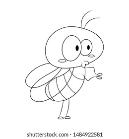 Cute and funny fly insect vector illustration cartoon. Fly cartoon colorless. 