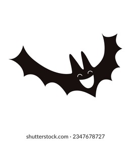 Cute funny flying bat Halloween cartoon character illustration. Hand drawn animal, flat style design, isolated vector. Kids seasonal print, autumn holiday party element, decoration