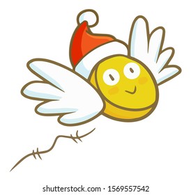 Cute and funny flying coin character wearing Santa's hat for christmas