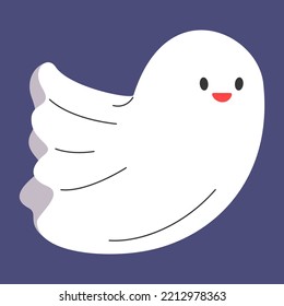 Cute and funny flying ghost. Vector illustration of adorable fantasy creature. Symbol of a Halloween holiday.