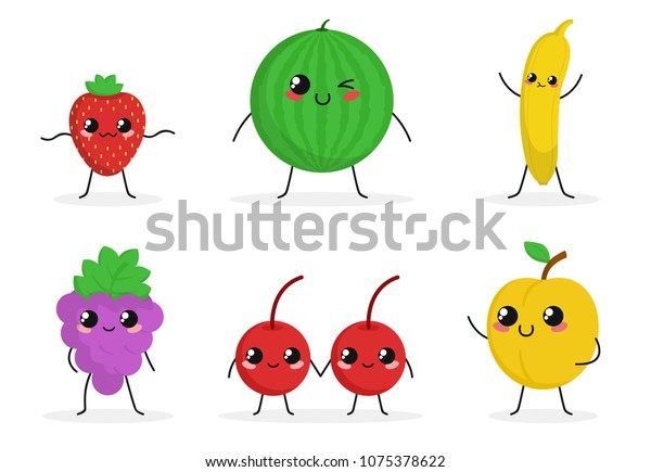 Cute Funny Food Characters Set Isolated Stock Vector Royalty Free