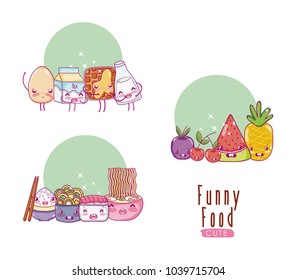 Cute and funny food kawaii cartoons