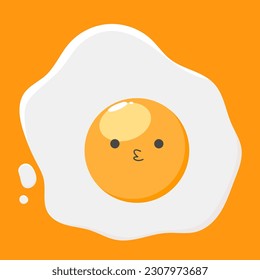 Cute and funny food yolk face sending air kiss hug. Fried egg cartoon character smiling vector illustration.