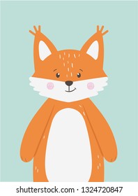 Cute funny fox animal face on blue background