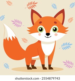 Cute and funny Fox. Baby Foxy standing. Vector illustration Fox character design with flat color. Can be used for design of t-shirts, posters and Baby Shower party and characters.