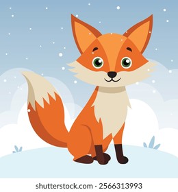 Cute and funny Fox. Baby Red Fox standing. Vector illustration fox character design with flat color. Can be used for design of t-shirts, posters and Baby Shower party and characters.