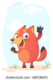 Cute funny fox mascot amusing and excited. Vector illustration isolated. Cartoon character for children books.