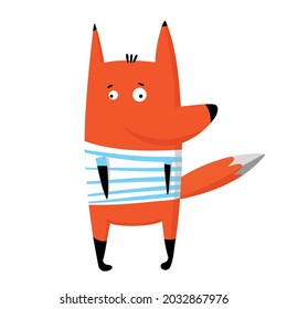 Cute Funny Fox In T-shirt, Vector Clipart, Children's Funny Illustration With Cartoon Character