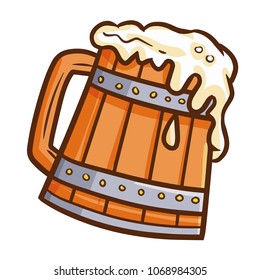Cute and funny fresh beer in a wooden glass - vector