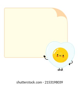 Caricatura divertida de huevo frito con burbuja de habla. Caricatura dibujada a mano del vector icono de ilustración del personaje kawaii. Aislado sobre fondo blanco. Concepto de personaje de huevo frito feliz