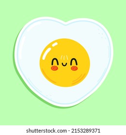 Cute funny fried egg sticker character. Vector hand drawn cartoon kawaii character illustration icon. Isolated on white background. Happy fried egg character concept