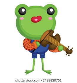 Cute and Funny Frog Animal Musical Musicians Playing Cartoon Illustration Vector Clipart Sticker