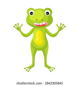 Cute funny frog print on white background. Cartoon animal character for design of album, scrapbook, greeting card, invitation, wall decor. Flat colorful vector stock illustration.