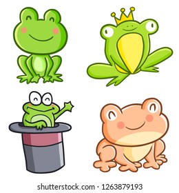 Cute and funny frog smiling happily set - vector.