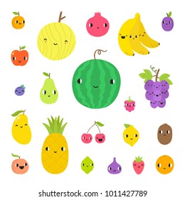 Set Cute Fruits Berries Smiles Bright Stock Illustration 746150374 ...