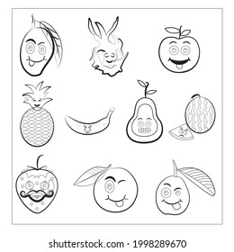 Cute funny fruits coloring page for kids