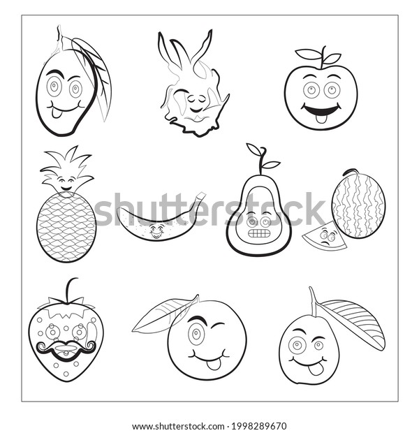 Cute Funny Fruits Coloring Page Kids Stock Vector (Royalty Free ...