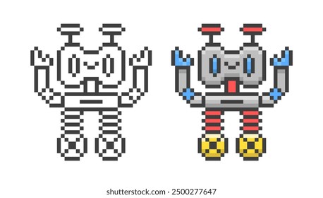 Nettes lustiges Spiel Pixel Art Roboter im Retro-Stil. Vektorgrafik