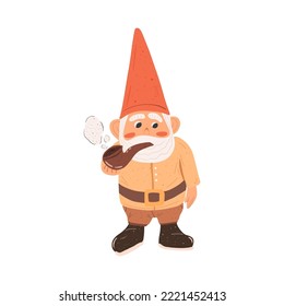 Cute lustige Gartengnome, Vektorgrafik. Frische Märchenfiguren. Bündel von Rasenverzierungen oder Dekorationen. Flacher Cartoon, Vektorgrafik.