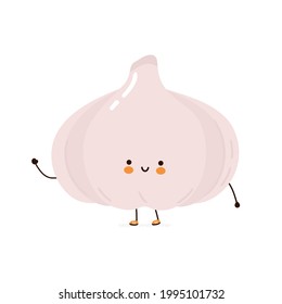 Cute funny garlic character. Vector hand drawn cartoon kawaii character illustration icon. Isolated on white background. Garlic cartoon character concept