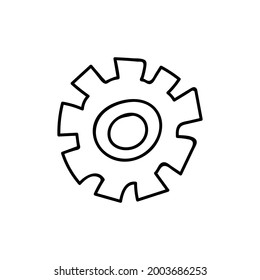Cute and funny gear in hand drawn style. Vector doodle illustration isolated on the background. About business processes, production.