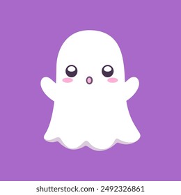 Cute funny ghost cartoon vector illustration. Childish spooky boo halloween characters for kids.