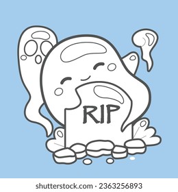 Cute and Funny Ghost Halloween Cartoon Digital Stamp Outline
