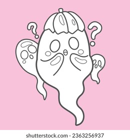 Cute and Funny Ghost Halloween Cartoon Digital Stamp Outline