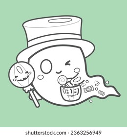 Cute and Funny Ghost Halloween Cartoon Digital Stamp Outline