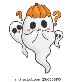Cute and Funny Ghost Halloween Party Decoration Cartoon Illustration Vector Clip Art Sticker