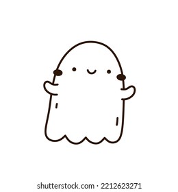 Cute and funny ghost isolated on white background. Vector hand-drawn illustration in doodle style. Kawaii character. Perfect for cards, decorations, logo and Halloween designs.