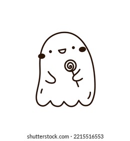 Cute and funny ghost isolated on white background. Vector hand-drawn illustration in doodle style. Kawaii character. Perfect for cards, decorations, logo and Halloween designs.