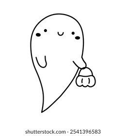 Cute and funny ghost isolated on a white background. Vector hand-drawn illustration in doodle style. Kawaii character. Perfect for cards, decorations, logo and Halloween designs.