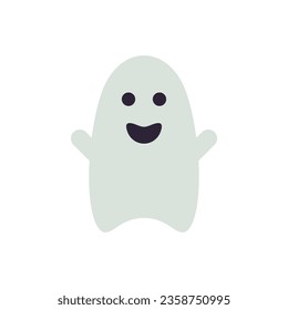 Cute funny ghost kids Halloween minimal icon for October holiday decorative element vector flat illustration. Happy childish spooky fantasy figure magic baby spirit flying friendly cartoon character