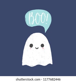 Cute funny ghost. Vector hand drawn illustration