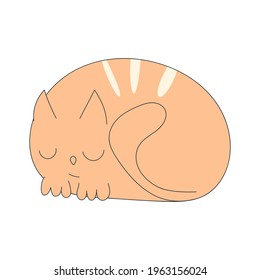 Cute funny ginger cat is sleeping. Isolated on a white background. Vector illustration
