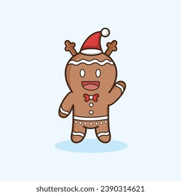 cute and funny gingerbread man cheerful greeting art vector illustration