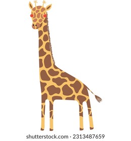 Cute funny giraffe cartoon character illustration. Hand drawn Scandinavian style flat design, isolated vector. Tropical animal, jungle wildlife, safari, nature, kids print element