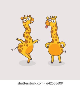 Cute funny giraffe character dancing