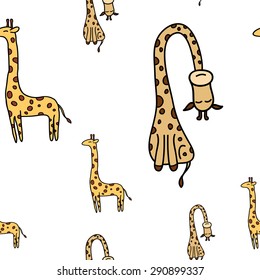 Cute and funny giraffe on white background. Vector seamless pattern