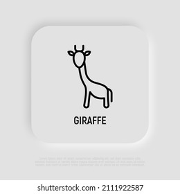 Icono de línea delgada de jirafa, lindo y divertido. Ilustración vectorial moderna.